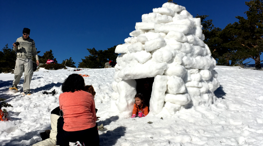 Snowshoeing, igloo building, and sledding in Madrid